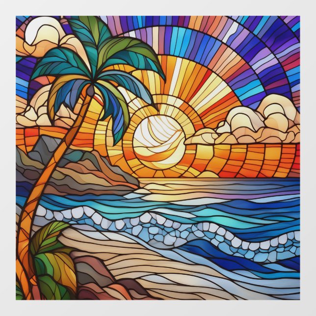 Tropical sunset on beach stained glass art (Sheet)