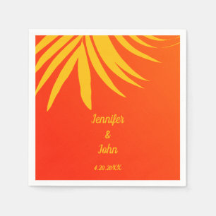 Tropical Sunset Orange Yellow Palm Leaf Wedding Napkin