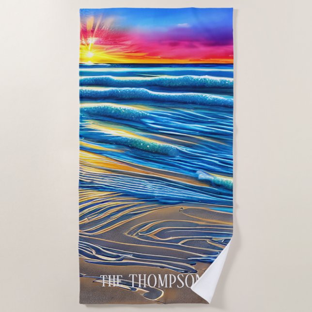 Tropical Sunset over Clear Ocean Beach Towel (Front)