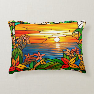 Tropical Sunset Over Ocean Horizon Decorative Cushion