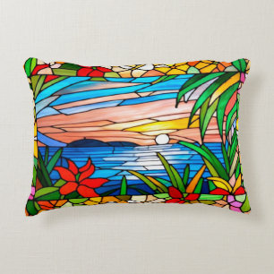 Tropical Sunset Over Ocean Horizon Decorative Cushion