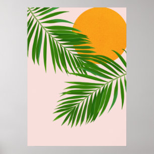 Tropical Sunset Palm Leaves Minimalist Poster