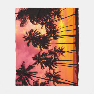 Tropical Sunset: Palm Silhouette Serenity. Fleece Blanket