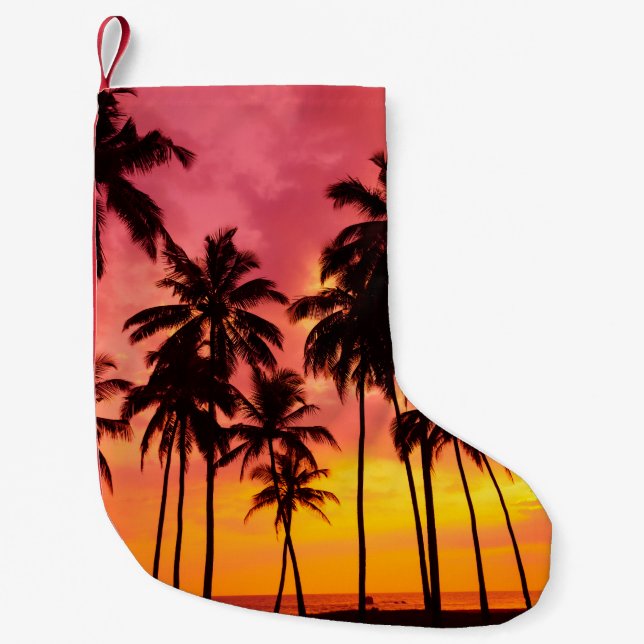 Tropical Sunset: Palm Silhouette Serenity. Small Christmas Stocking (Front)