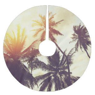Tropical Sunset: Palm Silhouette Vintage Brushed Polyester Tree Skirt