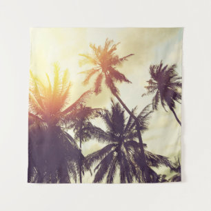 Tropical Sunset: Palm Silhouette Vintage Tapestry