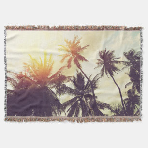 Tropical Sunset: Palm Silhouette Vintage Throw Blanket