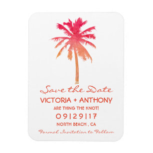 Tropical Sunset Palm Tree Beach Save The Date Magnet
