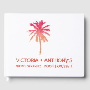 Tropical Sunset Palm Tree Beach Wedding Guest Book