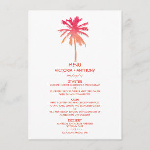 Tropical Sunset Palm Tree Beach Wedding Menu