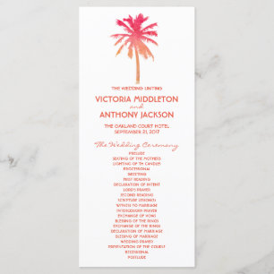 Tropical Sunset Palm Tree Beach Wedding Program