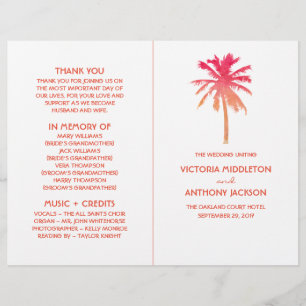 Tropical Sunset Palm Tree Beach Wedding Program