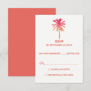 Tropical Sunset Palm Tree Beach Wedding RSVP Card