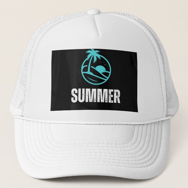 Tropical Sunset Palm Tree Summer Baseball Cap – Be (Front)