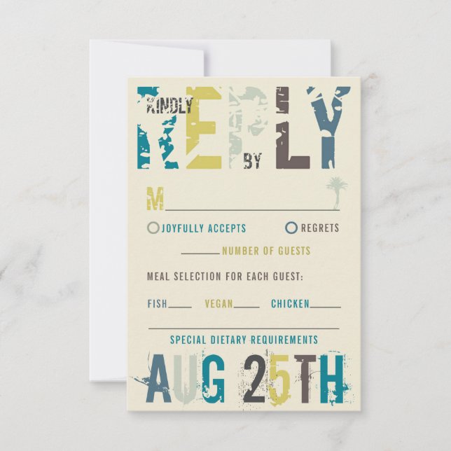 Tropical Sunset Palm Trees Beach Blue Summer RSVP (Front)