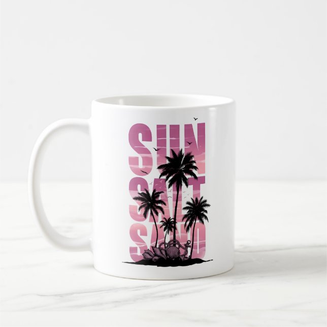 Tropical Sunset Palm Trees Beach Coffee Mug (Left)