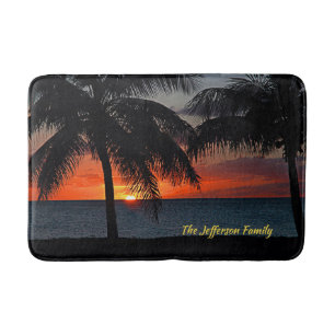 Tropical Sunset Palm Trees Beach Ocean Custom Bath Mat