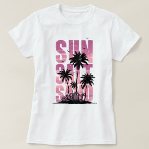 Tropical Sunset Palm Trees Beach T-Shirt
