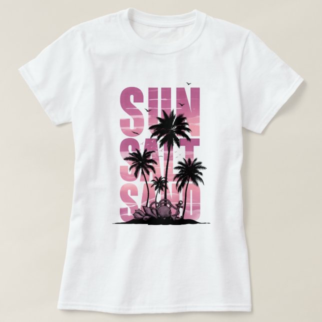 Tropical Sunset Palm Trees Beach T-Shirt (Design Front)