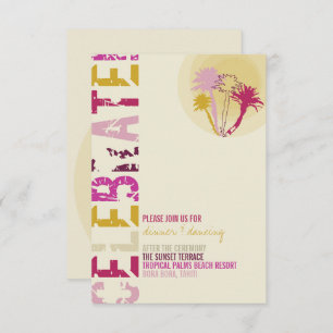 Tropical Sunset Palm Trees Beach Wedding Reception Invitation