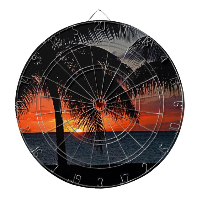 Tropical Sunset Palm Trees In Caribbean Dartboard (Front)