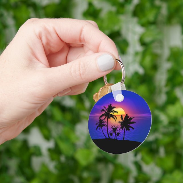 Tropical Sunset Palm Trees Key Ring (Hand)