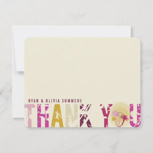 Tropical Sunset Palm Trees Photo Wedding Thank You Card