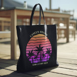 Tropical Sunset Palm Trees Pink Black Custom Beach Tote Bag<br><div class="desc">Cool hot pink and black custom beach tote bags for a girls trip to a tropical island. Features beautiful palm trees in front of a hot pink beach sunset. Perfect personalised design for your cruise or summer trip to the sea.</div>