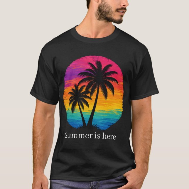 Tropical Sunset Palm Trees Retro Design T-Shirt (Front)
