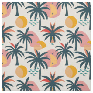 Tropical Sunset Palm Trees Seamless Pattern Fabric