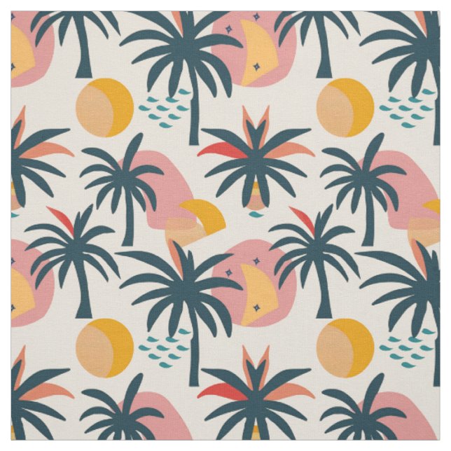 Tropical Sunset Palm Trees Seamless Pattern Fabric (Swatch)