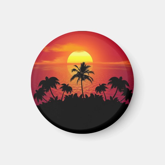 Tropical Sunset Palm Trees Silhouette Beach Magnet (Front)