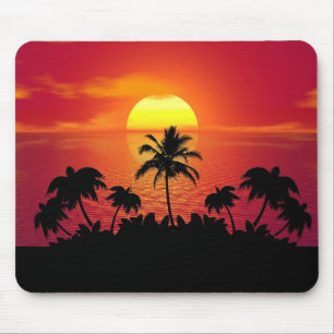 Tropical Sunset Palm Trees Silhouette Beach Mouse Pad