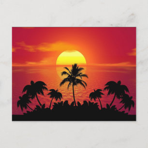 Tropical Sunset Palm Trees Silhouette Beach Postcard