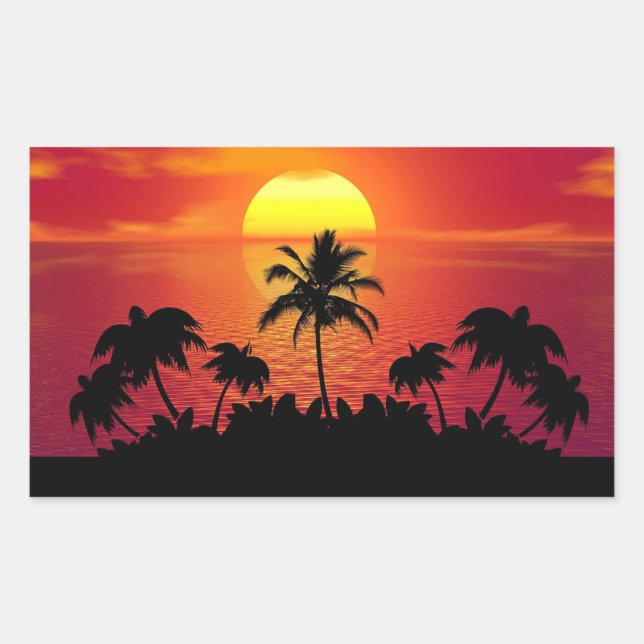 Tropical Sunset Palm Trees Silhouette Beach Rectangular Sticker (Front)