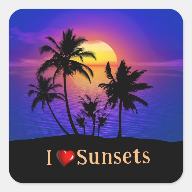 Tropical Sunset Palm Trees Square Sticker (Front)