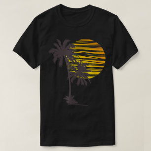 Tropical Sunset Palm Trees Vintage Beach Art T-Shirt