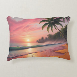 Tropical Sunset Paradise Beach Scene Decorative Cushion