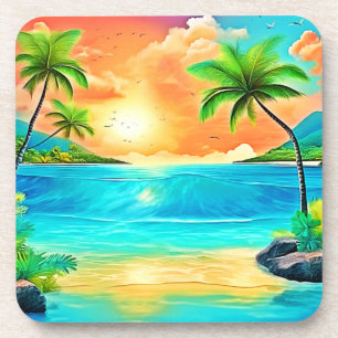 Tropical Sunset Paradise Beach View Coaster