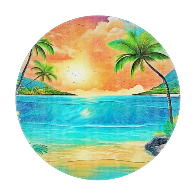 Tropical Sunset Paradise Beach View Cutting Board (Front)