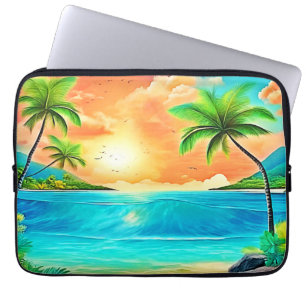 Tropical Sunset Paradise Beach View Laptop Sleeve