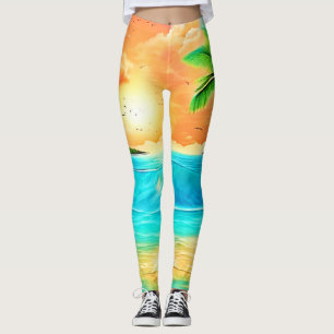 Tropical Sunset Paradise Beach View Leggings