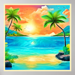 Tropical Sunset Paradise Beach View Poster