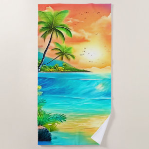 Tropical Sunset Paradise Beach View Towel