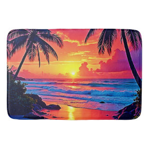 Tropical Sunset Paradise Design Bath Mat