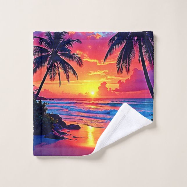 Tropical Sunset Paradise Design Bath Towel Set (Wash Cloth)