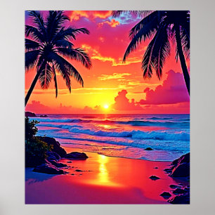 Tropical Sunset Paradise Design Poster