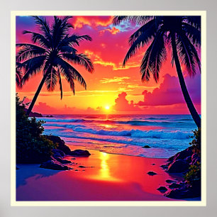 Tropical Sunset Paradise Design Poster