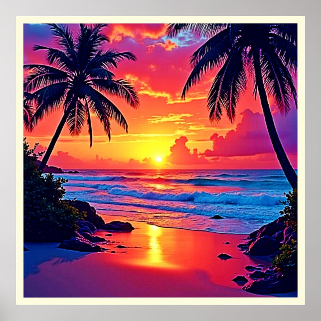 Tropical Sunset Paradise Design Poster (Front)