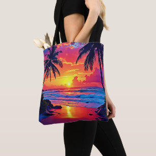 Tropical Sunset Paradise Design Tote Bag